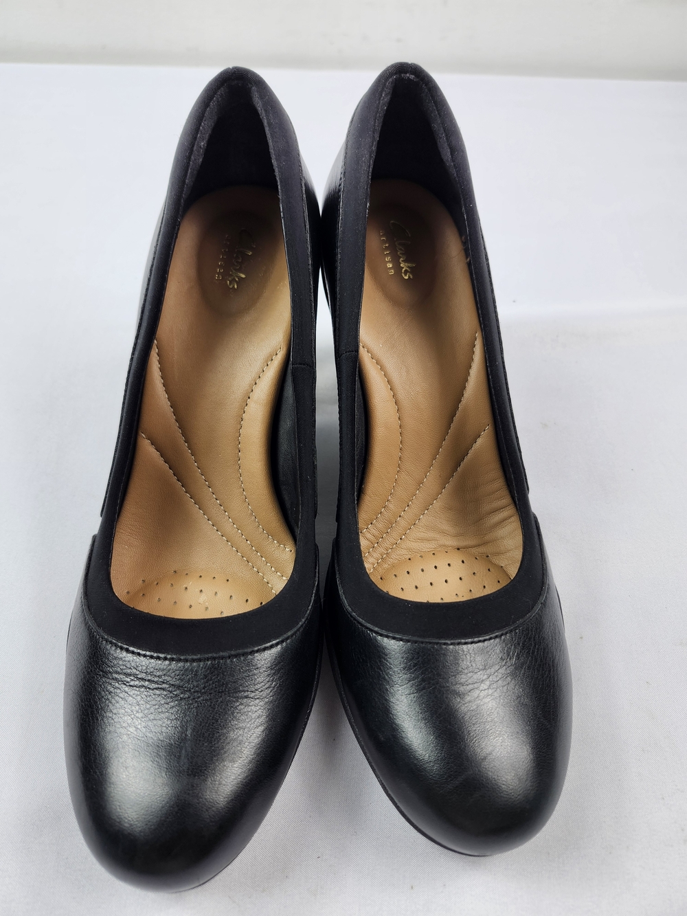 Clarks Black Leather Low Heel Pumps
